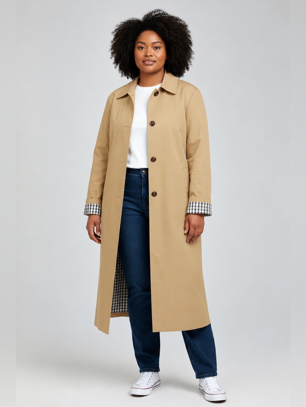 Universal Thread Classic Khaki Trench Coat with Gingham Cuff